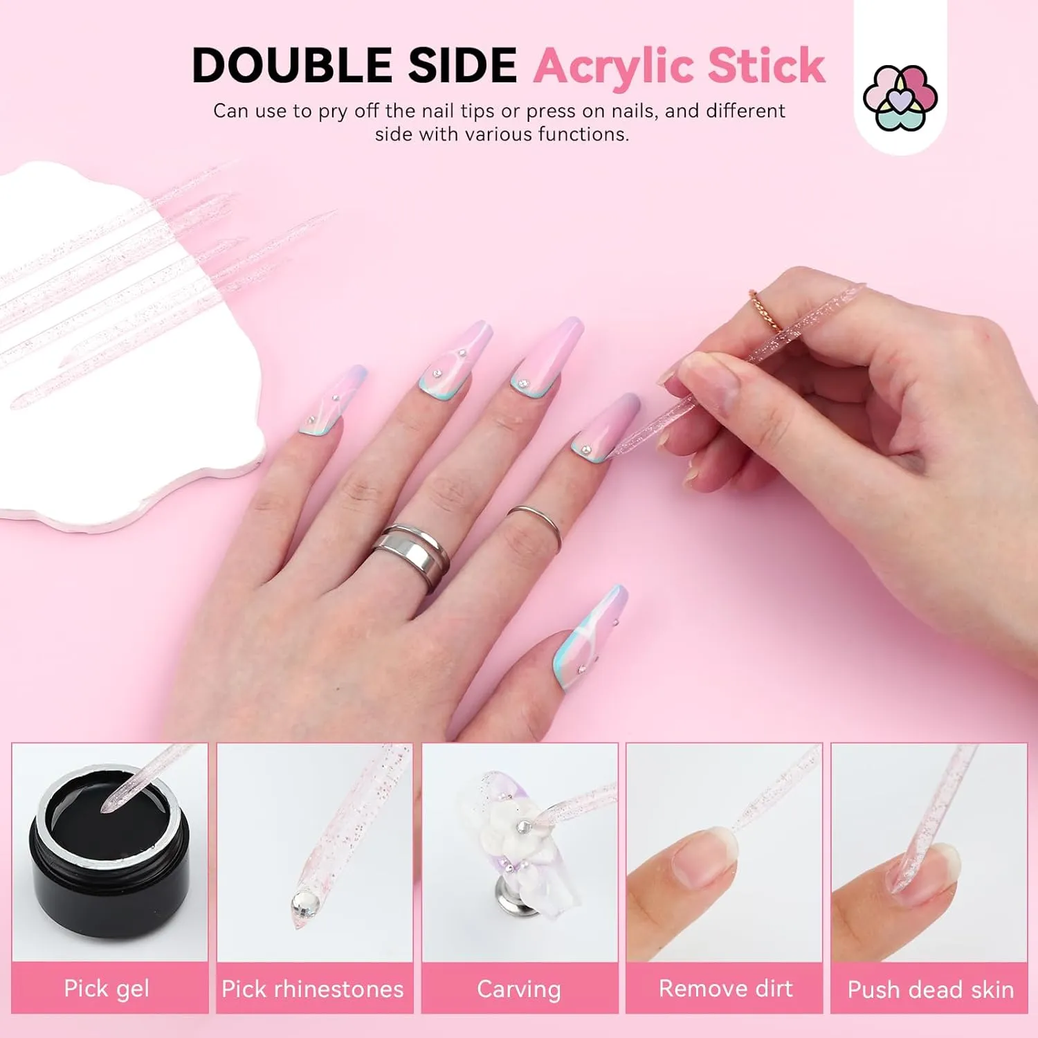 50PCS Press on Nail Tool Kit: Nail Prep Kit with Nail Glue, Adhesive Tabs, Mini Nail File, Acrylic Sticks, Prep Pads