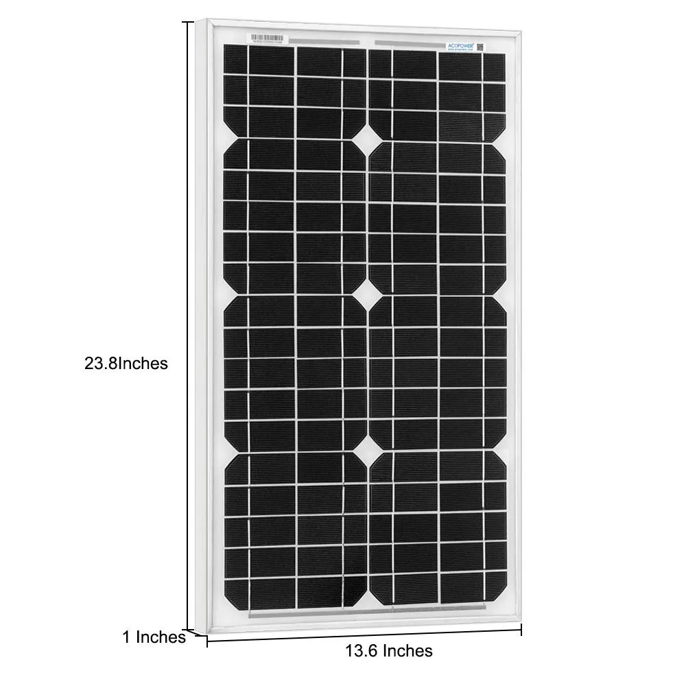 ACOPOWER 30W Mono Solar Panel, 12V