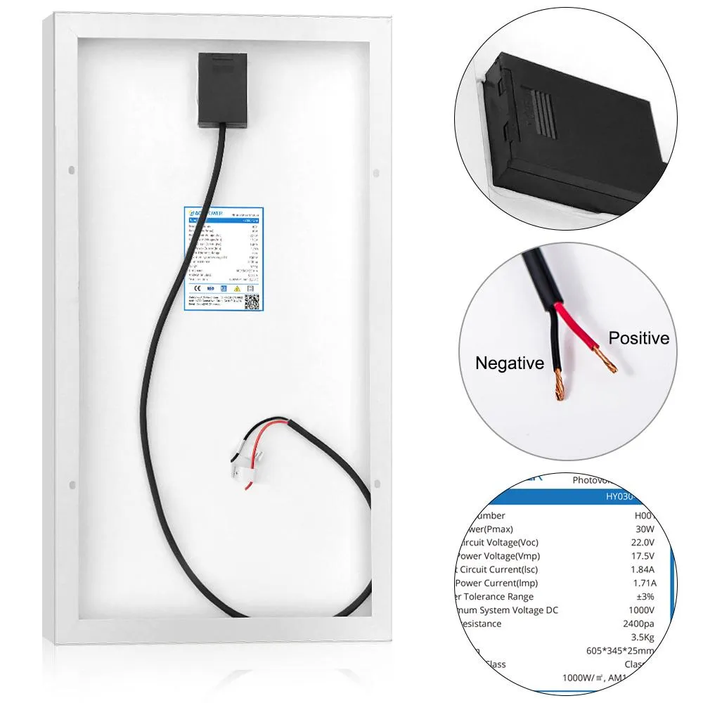 ACOPOWER 30W Mono Solar Panel, 12V