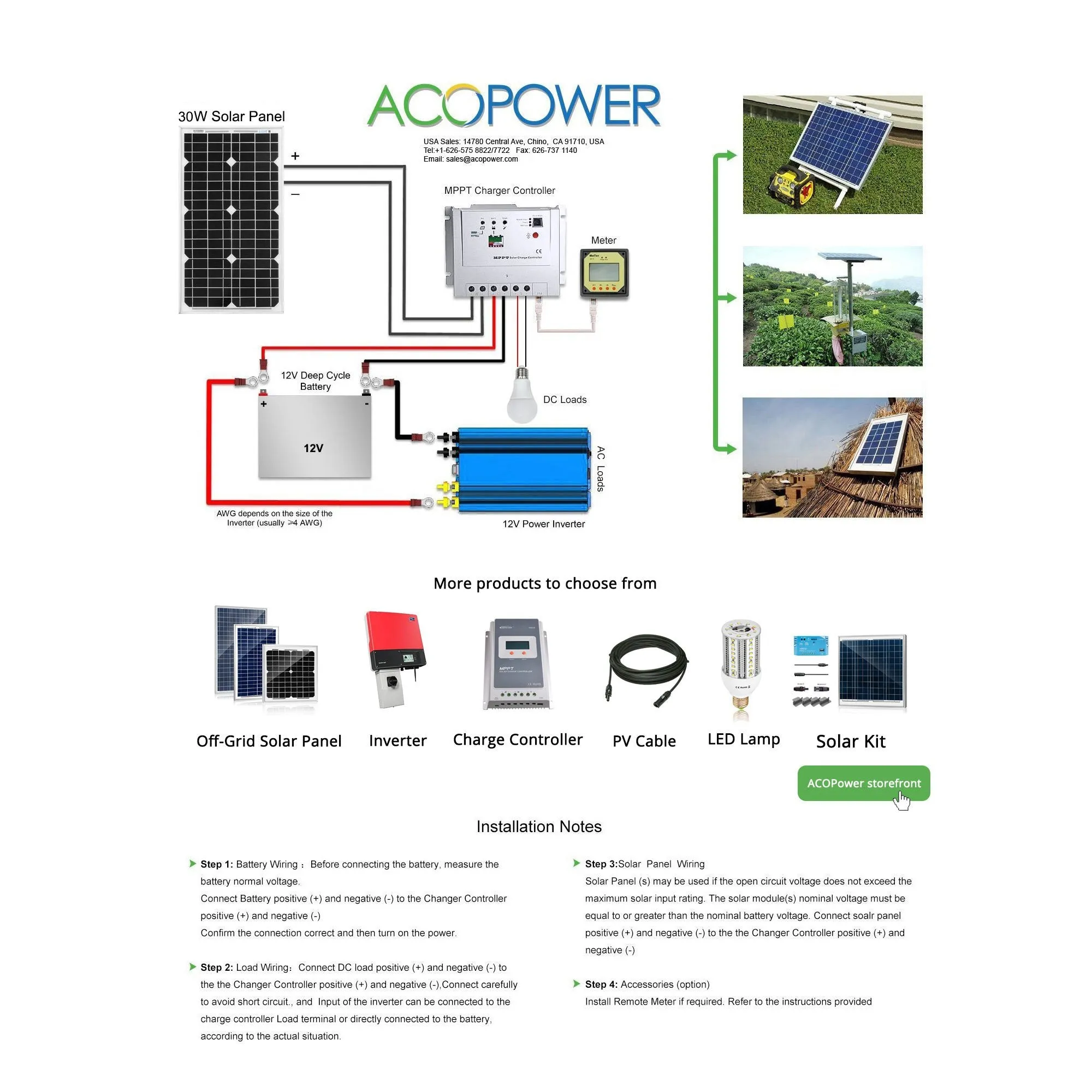 ACOPOWER 30W Mono Solar Panel, 12V