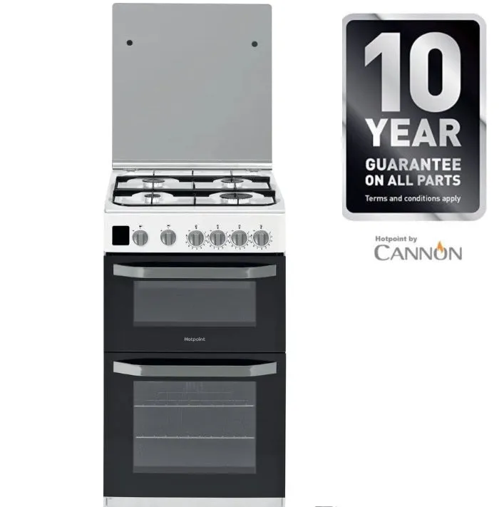 CAPRI 50cm Gas Double Oven Lidded Cooker in White TGCHD5G00CCW LPG Bottled Gas Convertible Also
