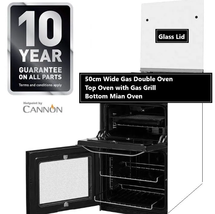 CAPRI 50cm Gas Double Oven Lidded Cooker in White TGCHD5G00CCW LPG Bottled Gas Convertible Also