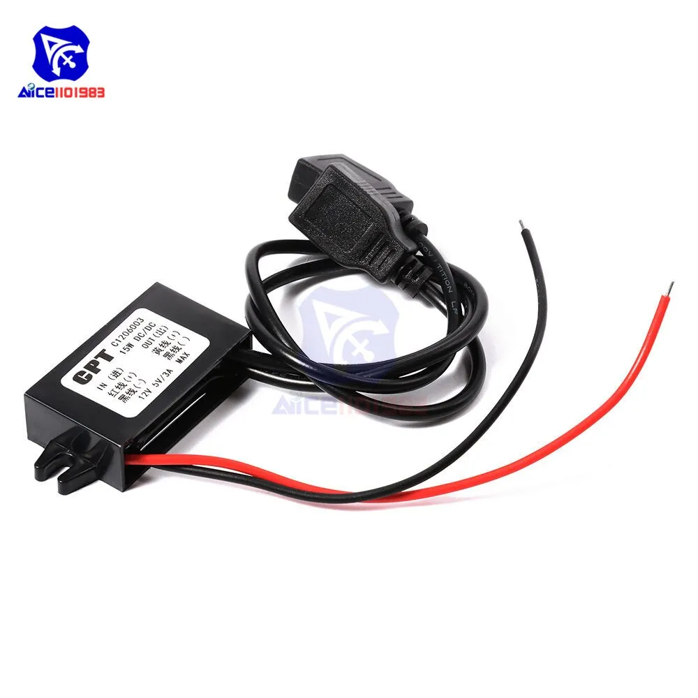 DC-DC Car Power 12V to 5V 3A 15W Converter Module Micro USB Step Down Power Output Adapter Low Heat Auto Protection