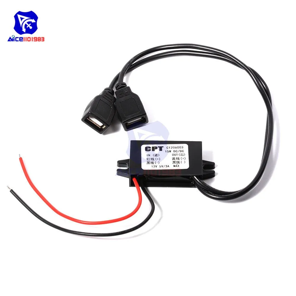 DC-DC Car Power 12V to 5V 3A 15W Converter Module Micro USB Step Down Power Output Adapter Low Heat Auto Protection