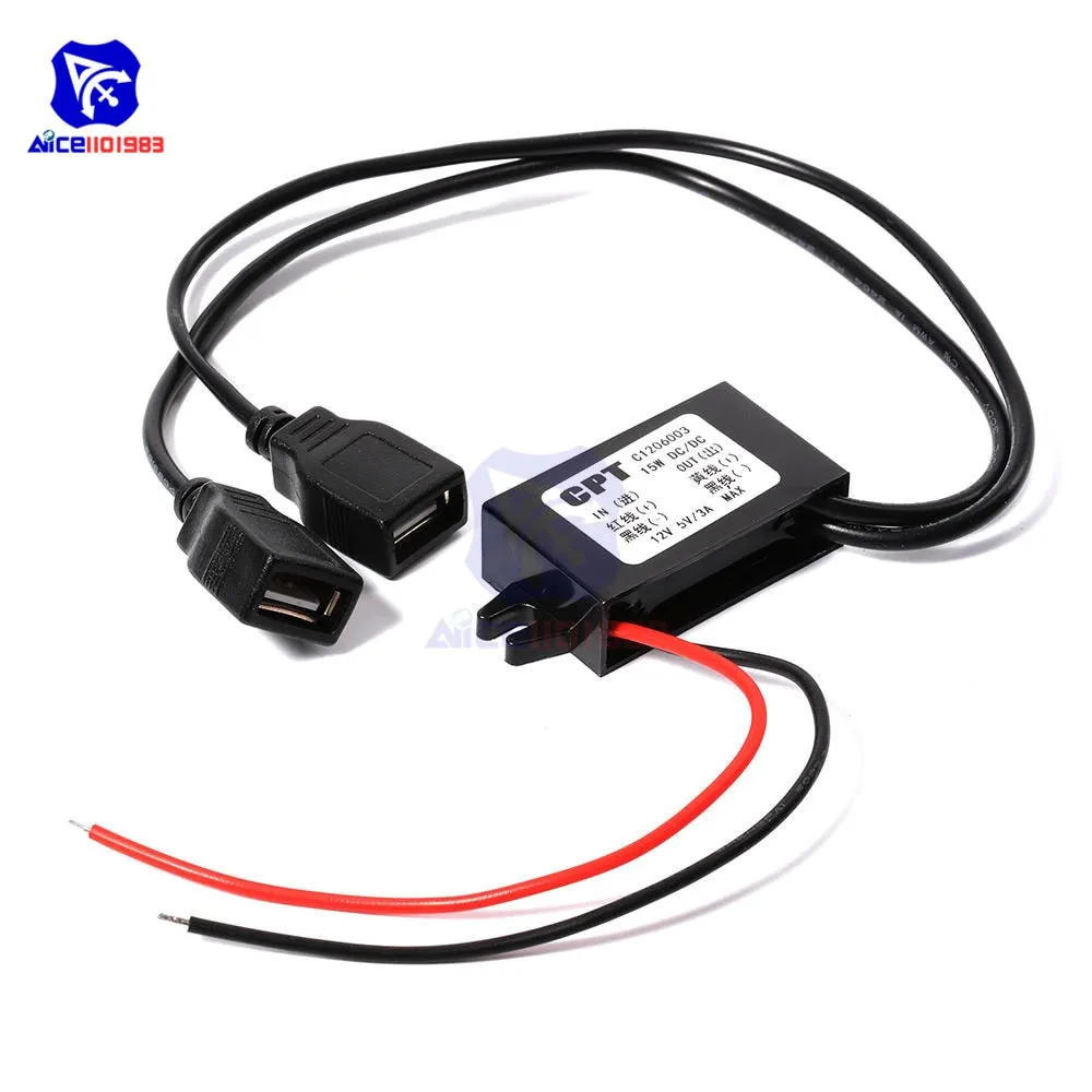 DC-DC Car Power 12V to 5V 3A 15W Converter Module Micro USB Step Down Power Output Adapter Low Heat Auto Protection