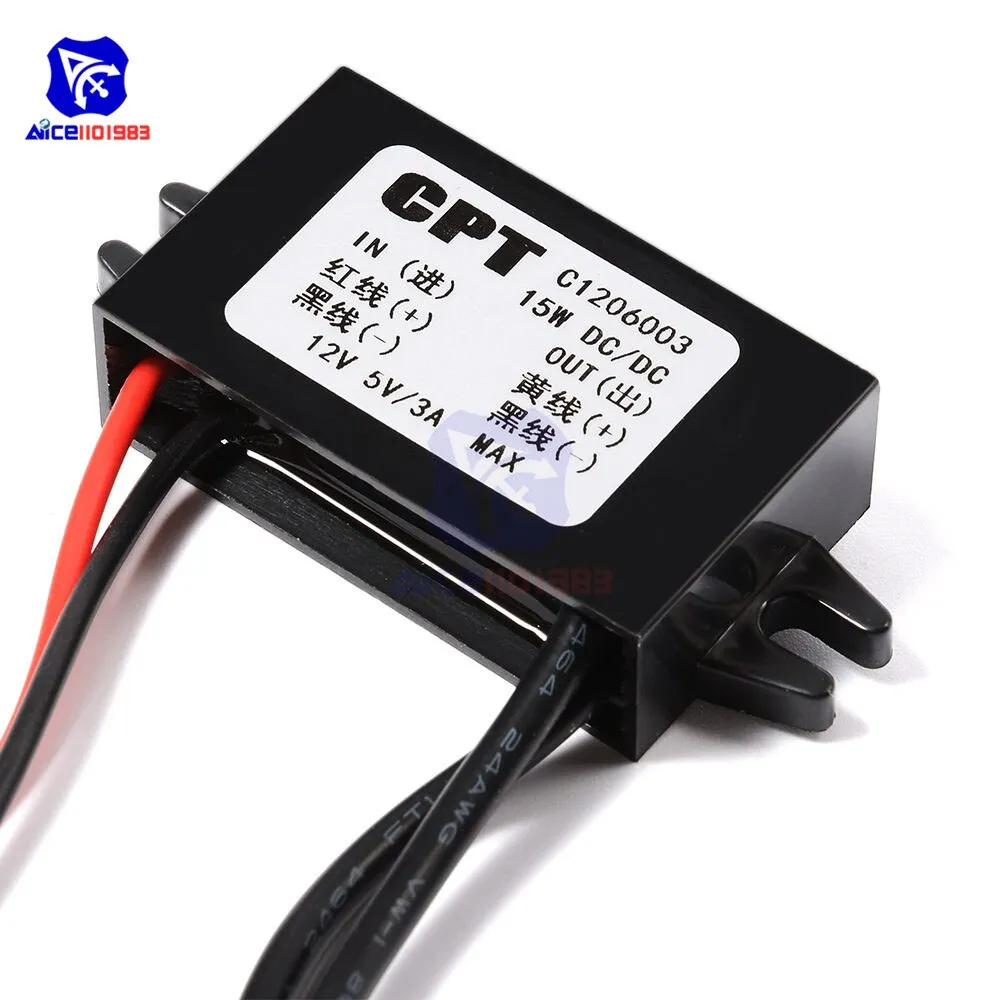 DC-DC Car Power 12V to 5V 3A 15W Converter Module Micro USB Step Down Power Output Adapter Low Heat Auto Protection