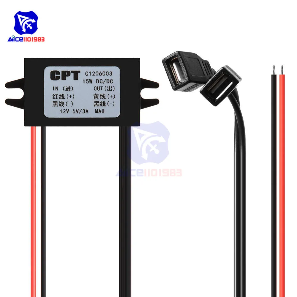DC-DC Car Power 12V to 5V 3A 15W Converter Module Micro USB Step Down Power Output Adapter Low Heat Auto Protection