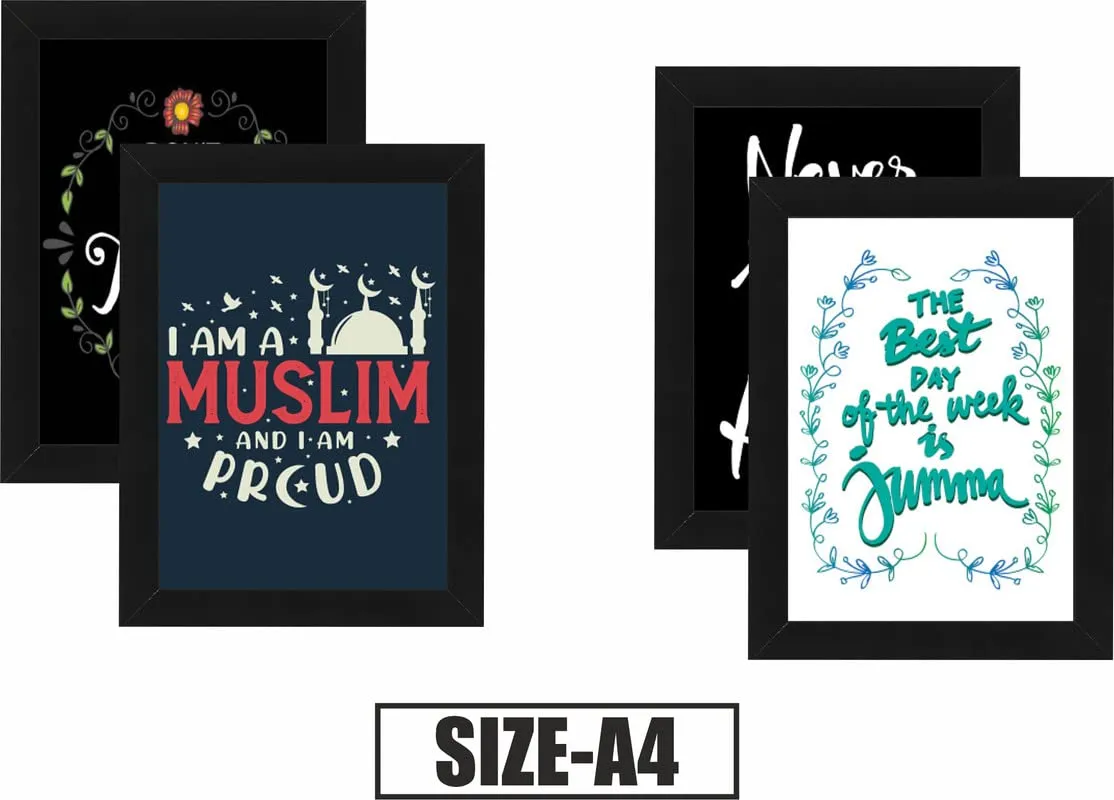Decor Production "ISLAMIC QUOTES Photo Frame Synthetic Wood Wall Hanging Wall Art Paintings Poster Frames for Bedroom, Living Room, Home/Office Decor etc(Black Colour, Size : A4 SET OF 4)_15