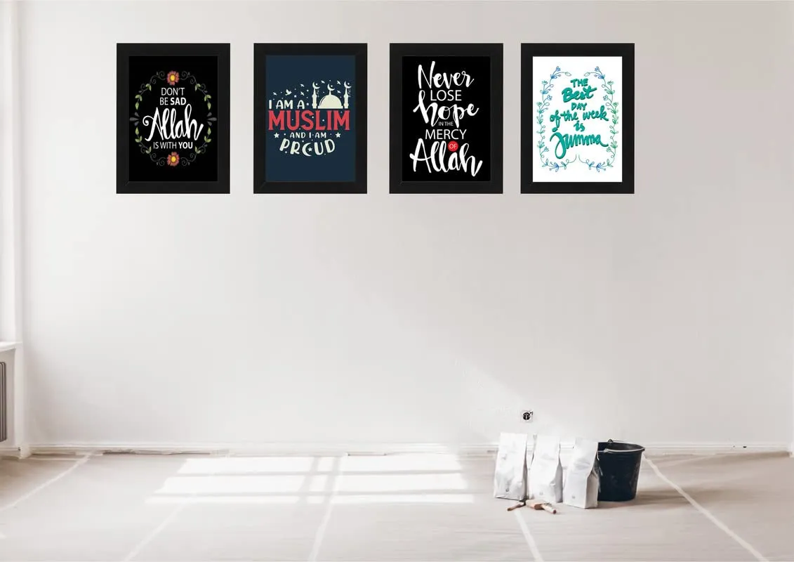 Decor Production "ISLAMIC QUOTES Photo Frame Synthetic Wood Wall Hanging Wall Art Paintings Poster Frames for Bedroom, Living Room, Home/Office Decor etc(Black Colour, Size : A4 SET OF 4)_15