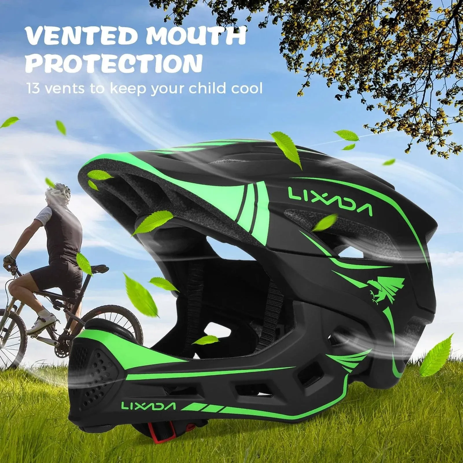 Detachable Full Face Helmet Children Sports Safety Bike Helmet Protective Gear for Cycling Skateboarding Roller Skating Scooter