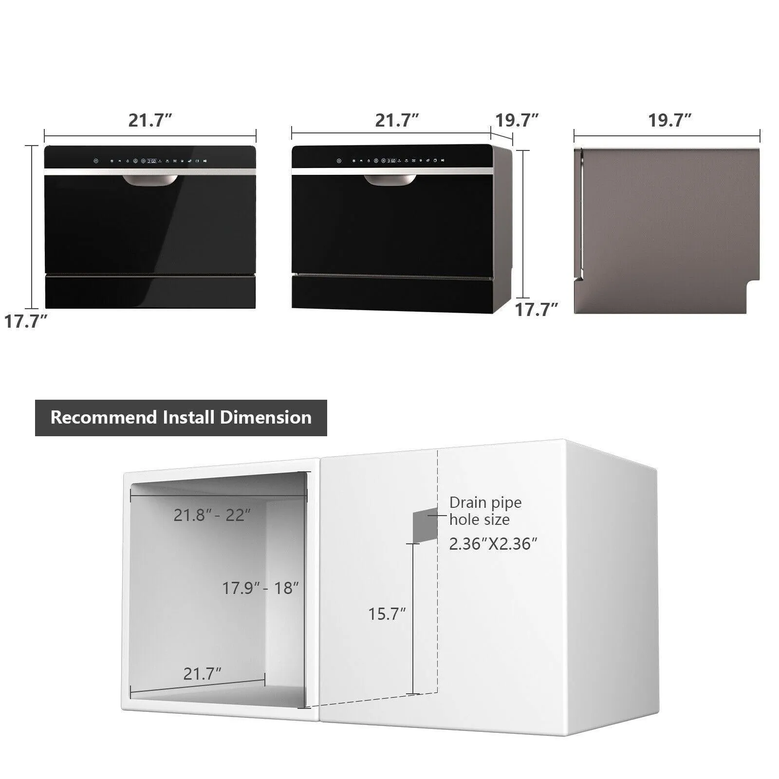 Dishwasher Machine FP10017 with 5 Programs,6 Place Setting Countertop or Built-in