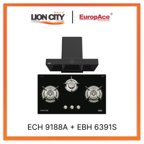 Europace ECH9188A 90CM Premium T-Chimney Hood   EBH 6391S 3 Burner 90cm Gas Cooker Hob (Schott Glass)