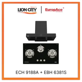 Europace ECH9188A 90CM Premium T-Chimney Hood   EBH6381S 3 Burner 80cm Slim Gas Cooker Hob (Schott Glass)