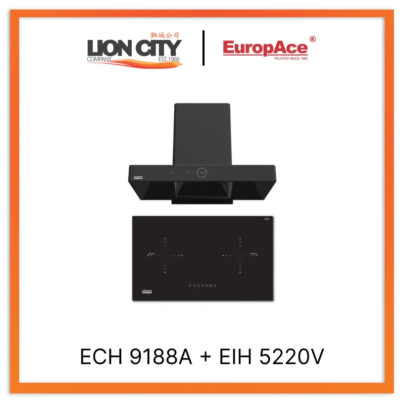 Europace ECH9188A 90CM Premium T-Chimney Hood   EIH5220V 75CM Built-in-Inducation Hob