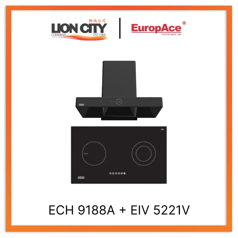 Europace ECH9188A 90CM Premium T-Chimney Hood   EIV5221V 75CM Built-in Induction Hob