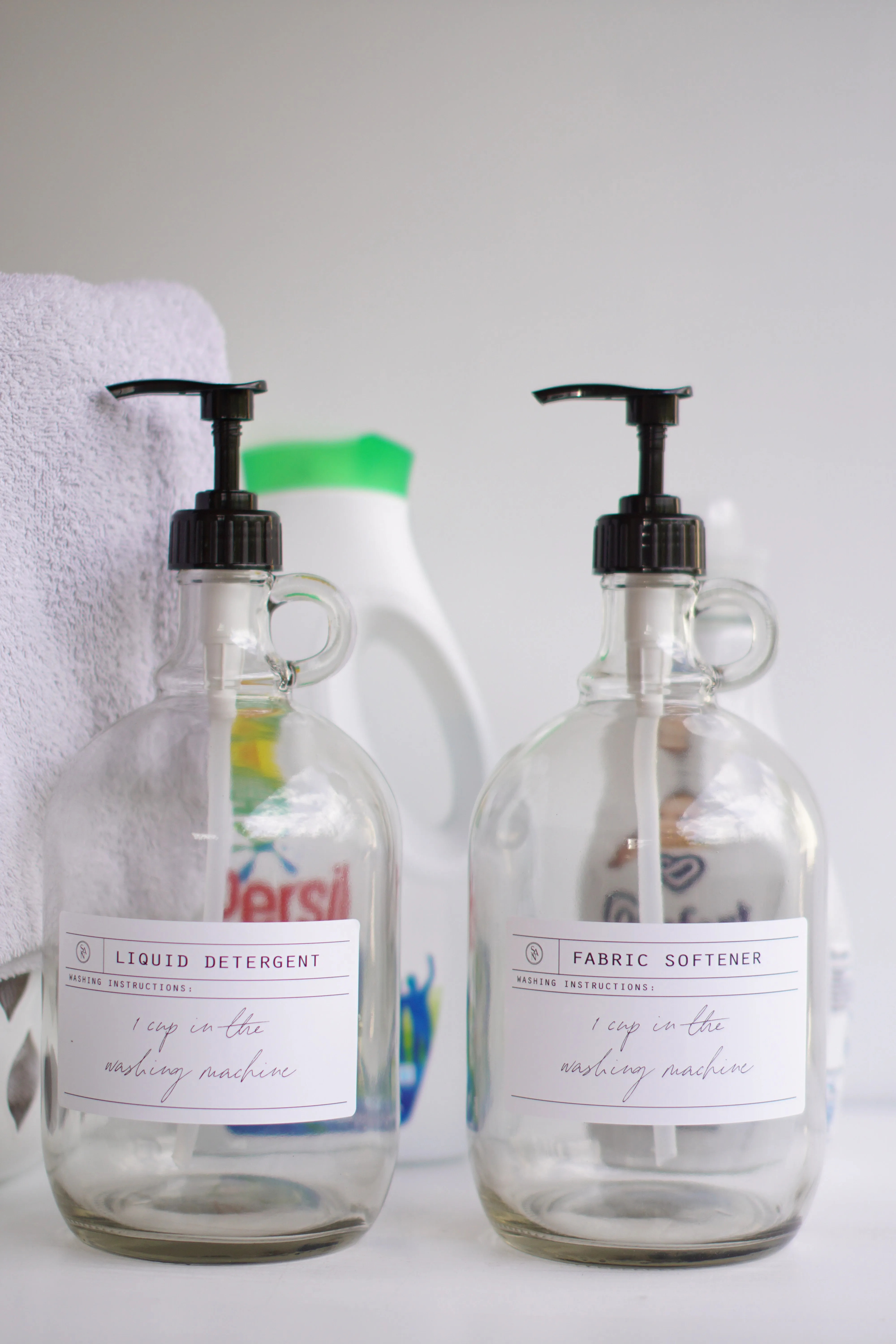 Glass Half Gallon Laundry Dispensers Fabric Softener and Liquid Detergent