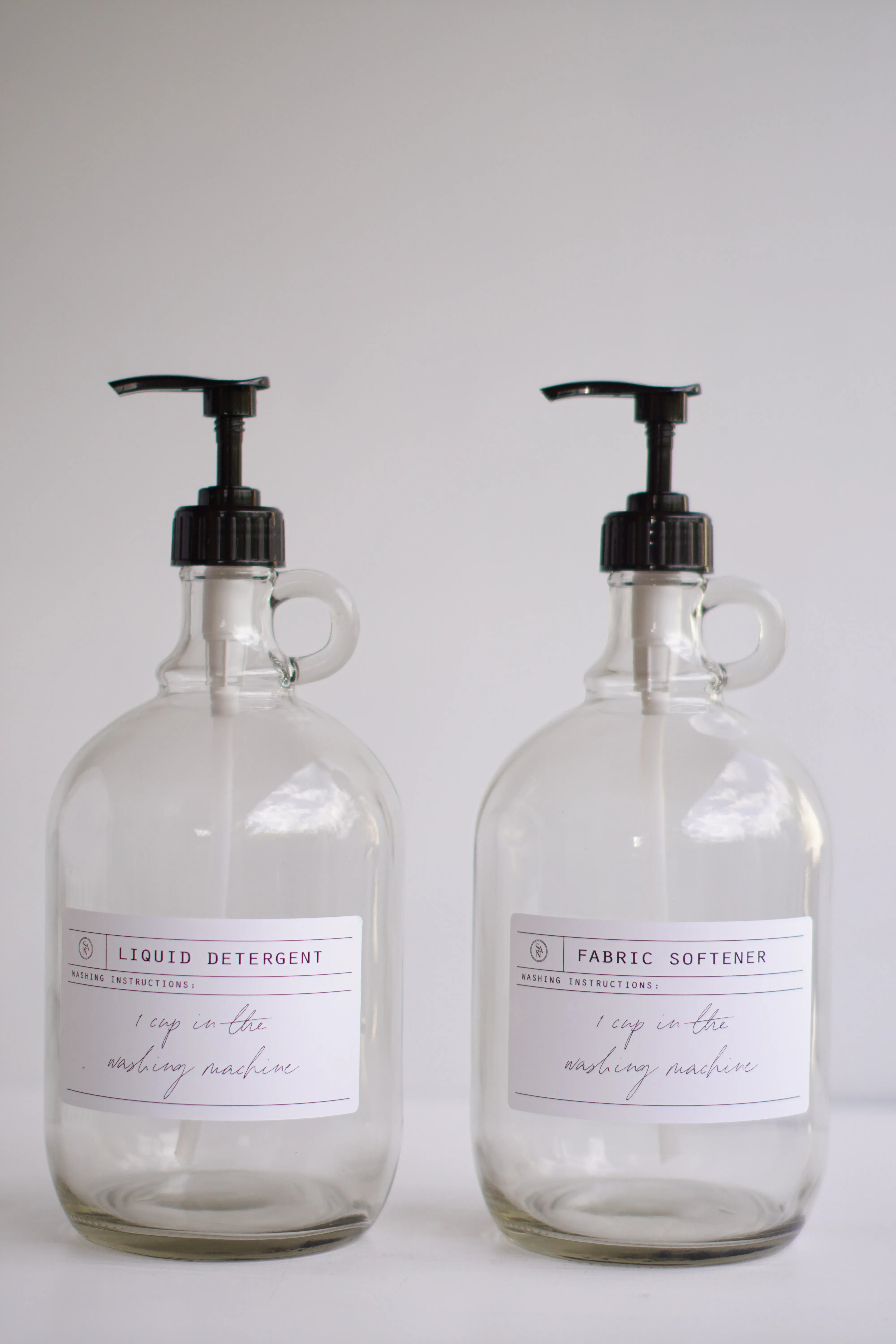 Glass Half Gallon Laundry Dispensers Fabric Softener and Liquid Detergent