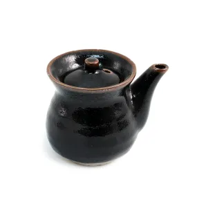 Glossy Black Soy Sauce Dispenser with Brown Trim 7.5 fl oz
