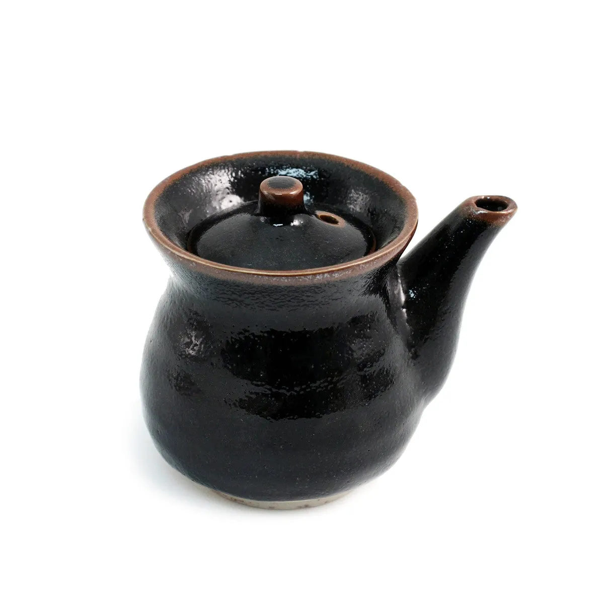 Glossy Black Soy Sauce Dispenser with Brown Trim 7.5 fl oz