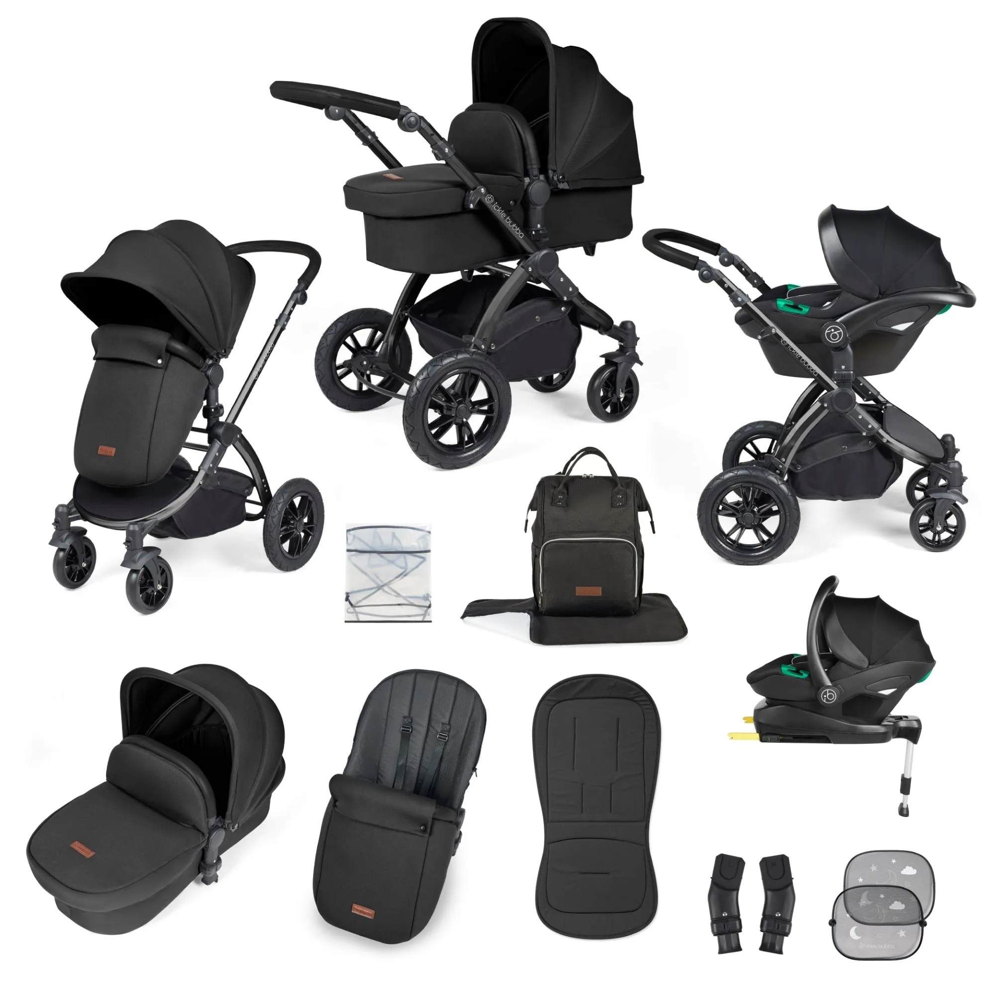 Ickle Bubba Stomp Luxe All-in-One I Size Travel System With Isofix Base (Stratus) Midnight on Black