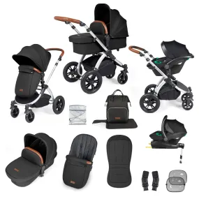 Ickle Bubba Stomp Luxe All-in-One I Size Travel System With Isofix Base (Stratus) Midnight on Silver