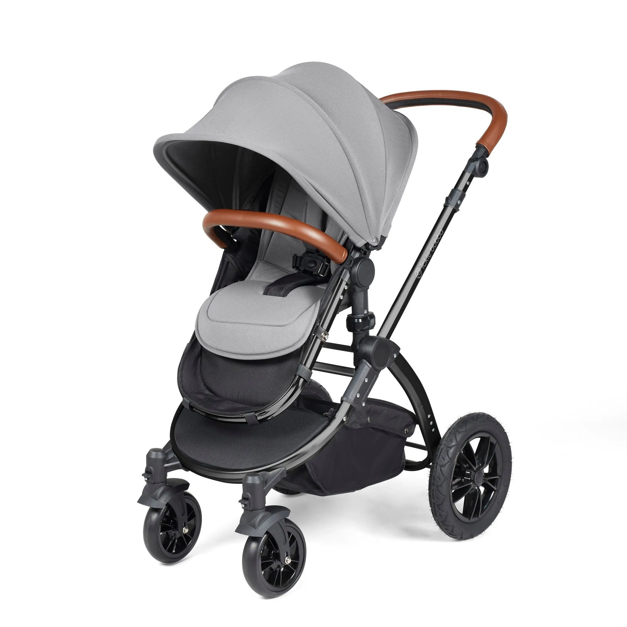 Ickle Bubba Stomp Luxe All-in-One I Size Travel System With Isofix Base (Stratus) Pearl Grey on Black