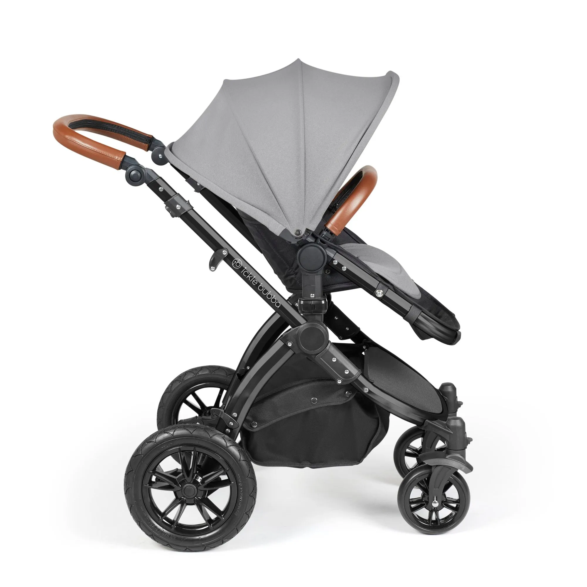 Ickle Bubba Stomp Luxe All-in-One I Size Travel System With Isofix Base (Stratus) Pearl Grey on Black