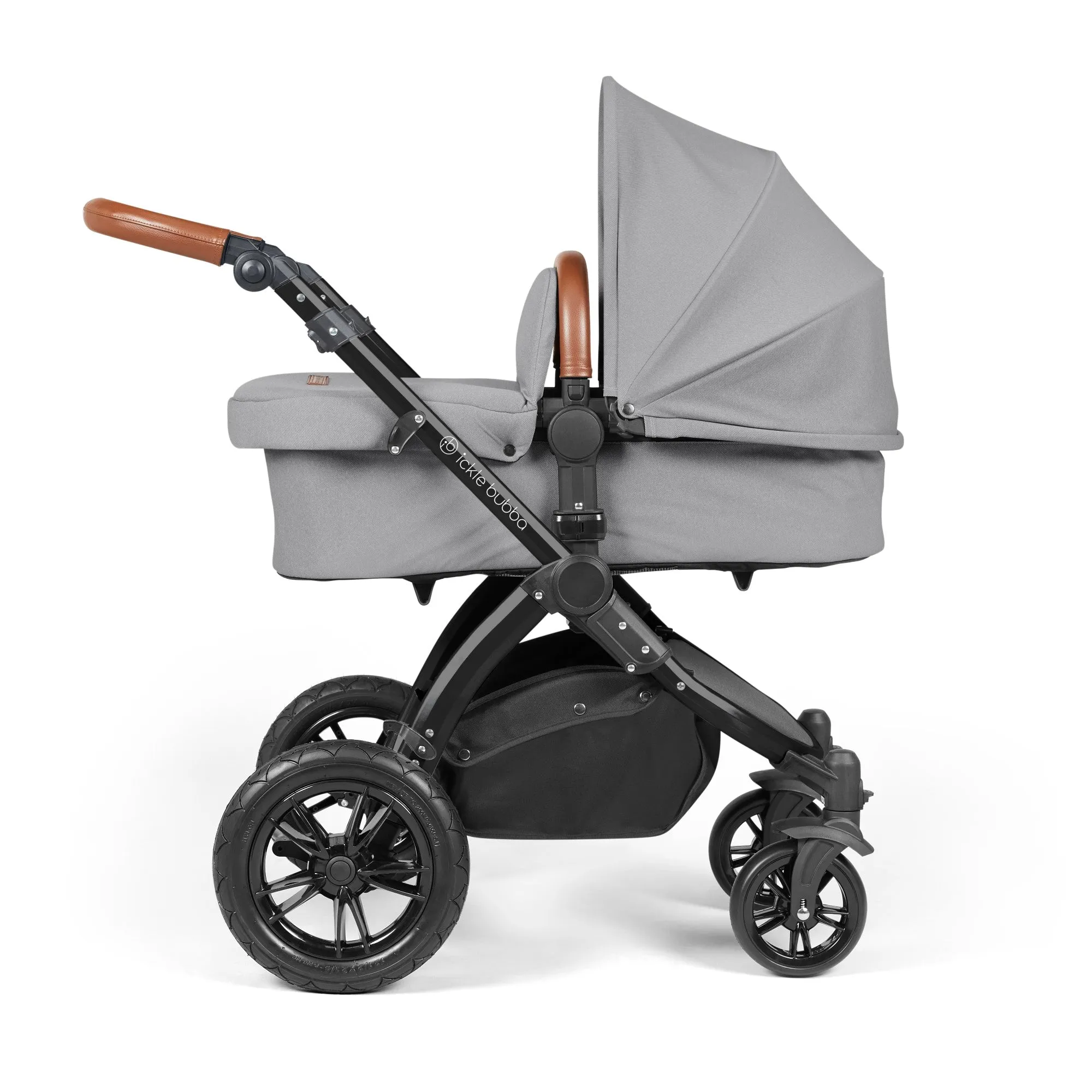 Ickle Bubba Stomp Luxe All-in-One I Size Travel System With Isofix Base (Stratus) Pearl Grey on Black