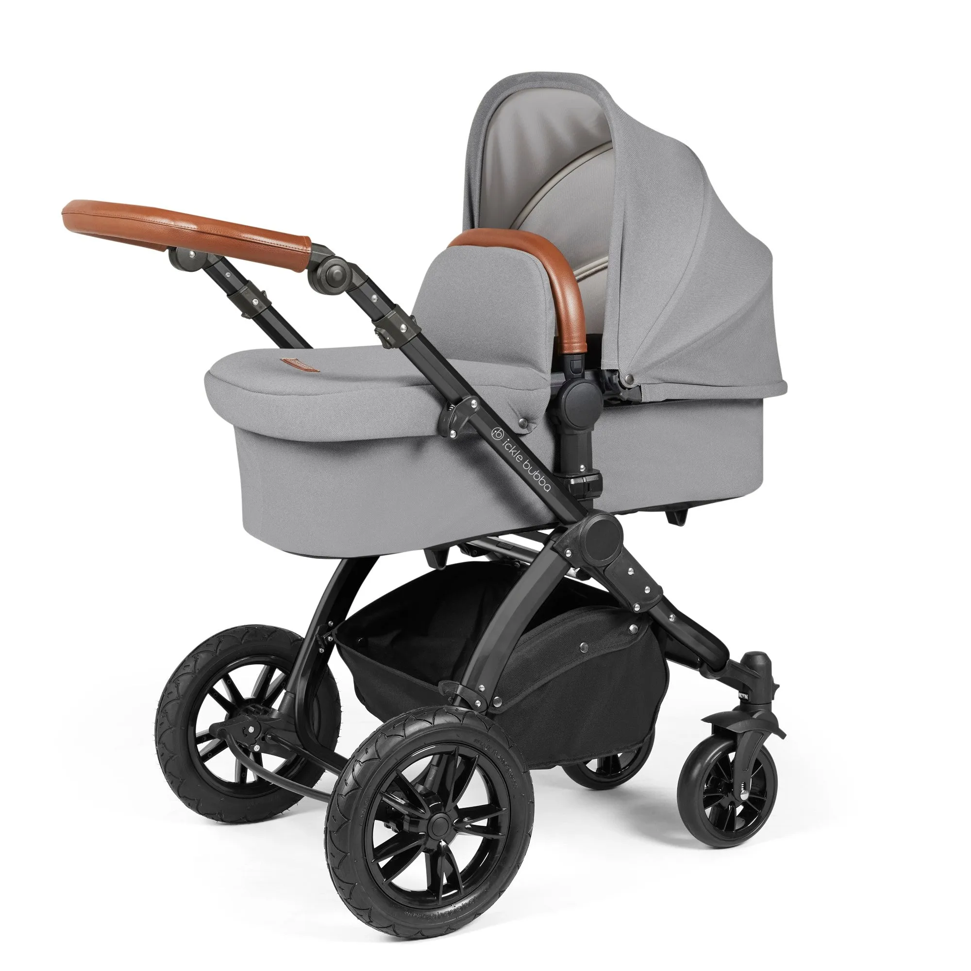 Ickle Bubba Stomp Luxe All-in-One I Size Travel System With Isofix Base (Stratus) Pearl Grey on Black