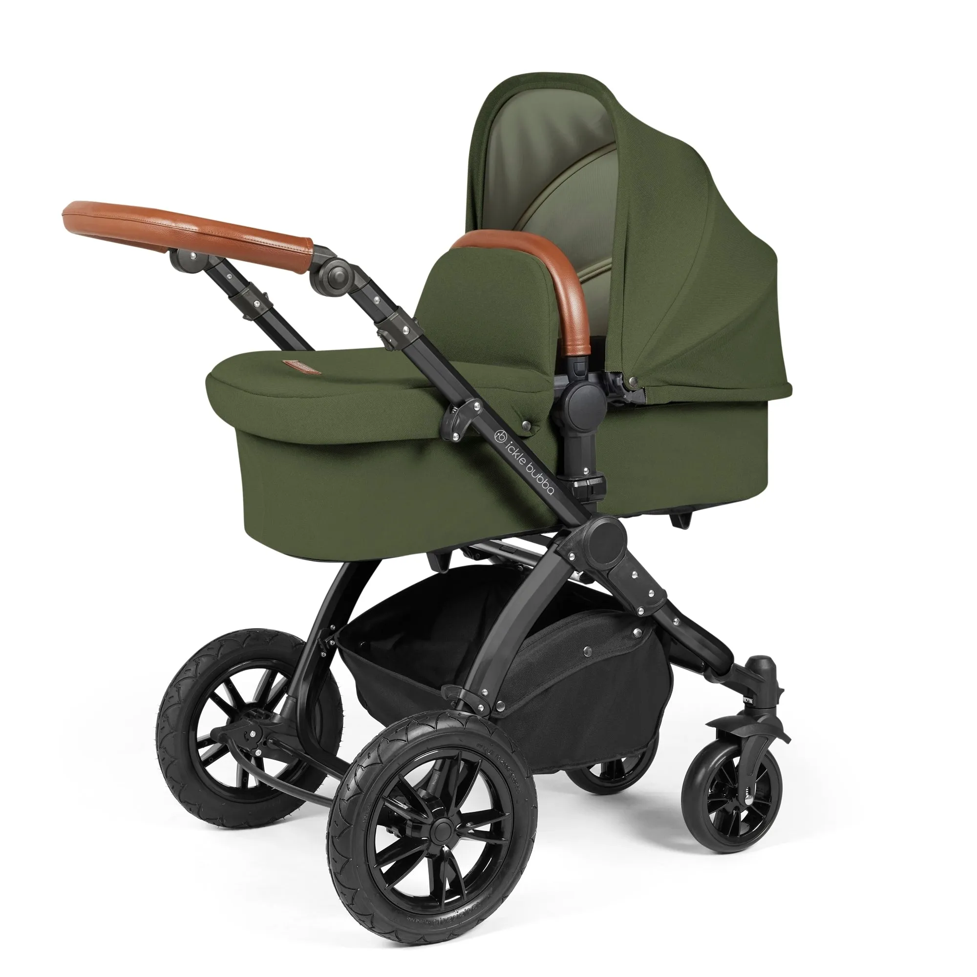 Ickle Bubba Stomp Luxe All-in-One I Size Travel System With Isofix Base (Stratus) Woodland on Black