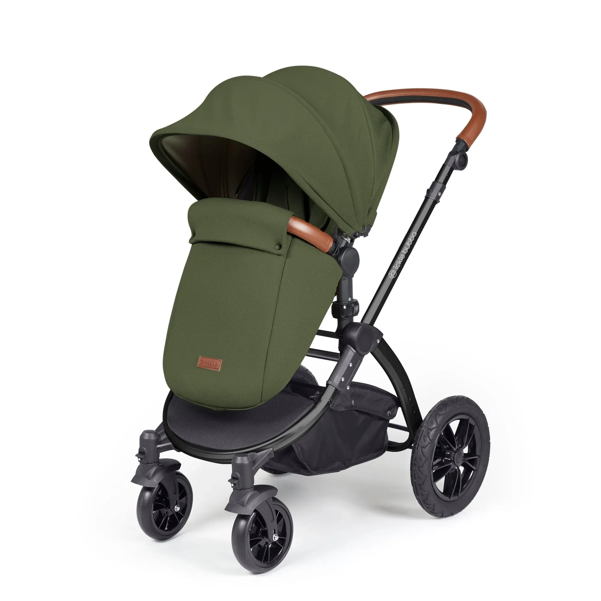 Ickle Bubba Stomp Luxe All-in-One I Size Travel System With Isofix Base (Stratus) Woodland on Black