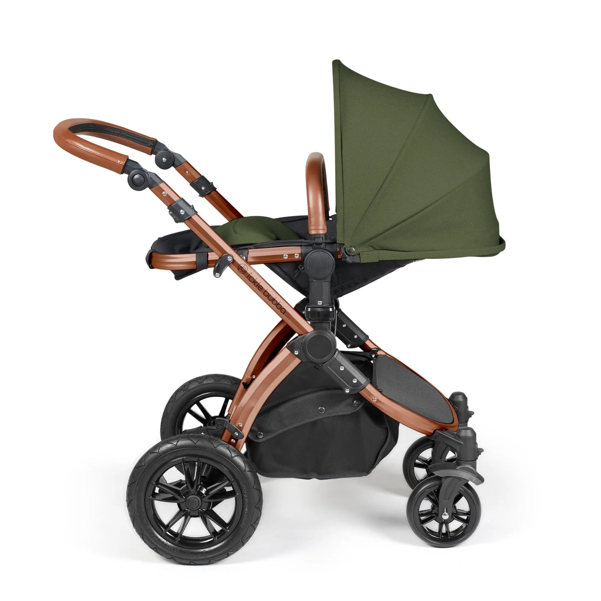 Ickle Bubba Stomp Luxe All-in-One I Size Travel System With Isofix Base (Stratus) Woodland on Bronze