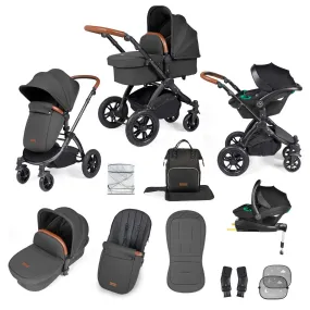 Ickle Bubba Stomp Luxe All-in-One Travel System with Isofix Base in Black/Charcoal Grey/Tan