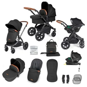 Ickle Bubba Stomp Luxe All-in-One Travel System with Isofix Base in Black/Midnight/Tan
