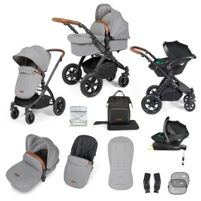 Ickle Bubba Stomp Luxe All-in-One Travel System with Isofix Base in Black/Pearl Grey/Tan
