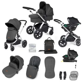 Ickle Bubba Stomp Luxe All-in-One Travel System with Isofix Base in Silver/Charcoal Grey/Black