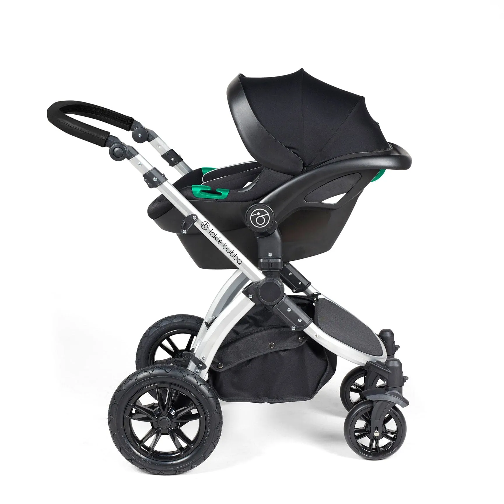 Ickle Bubba Stomp Luxe All-in-One Travel System with Isofix Base in Silver/Pearl Grey/Black