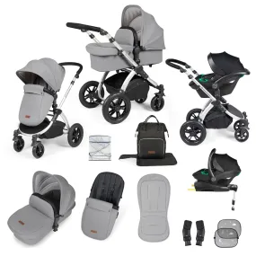 Ickle Bubba Stomp Luxe All-in-One Travel System with Isofix Base in Silver/Pearl Grey/Black