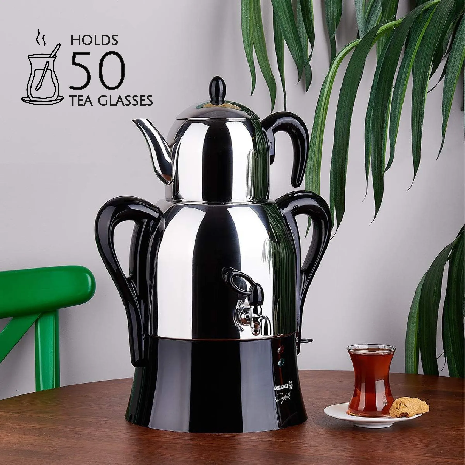 Korkmaz Caykolik A341-14 Stainless Steel Samovar, Electric Turkish Tea Maker, 110 V US Plug