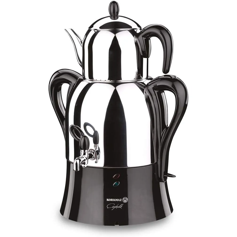 Korkmaz Caykolik A341-14 Stainless Steel Samovar, Electric Turkish Tea Maker, 110 V US Plug