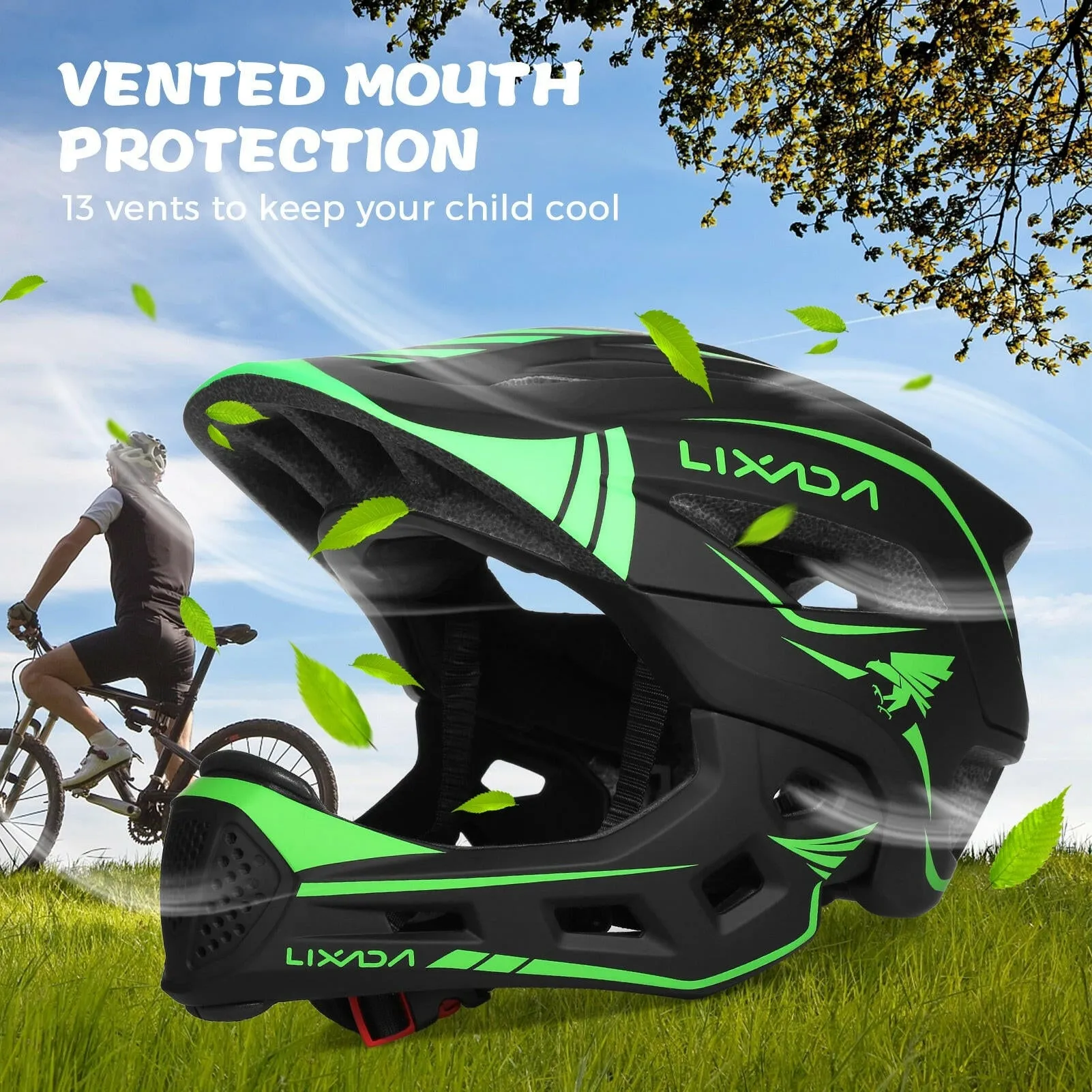 Lixada Kids Full Face Helmet Detachable Children Sports Safety Bike Helmet Protective Gear for Cycling Skateboarding Roller Skat
