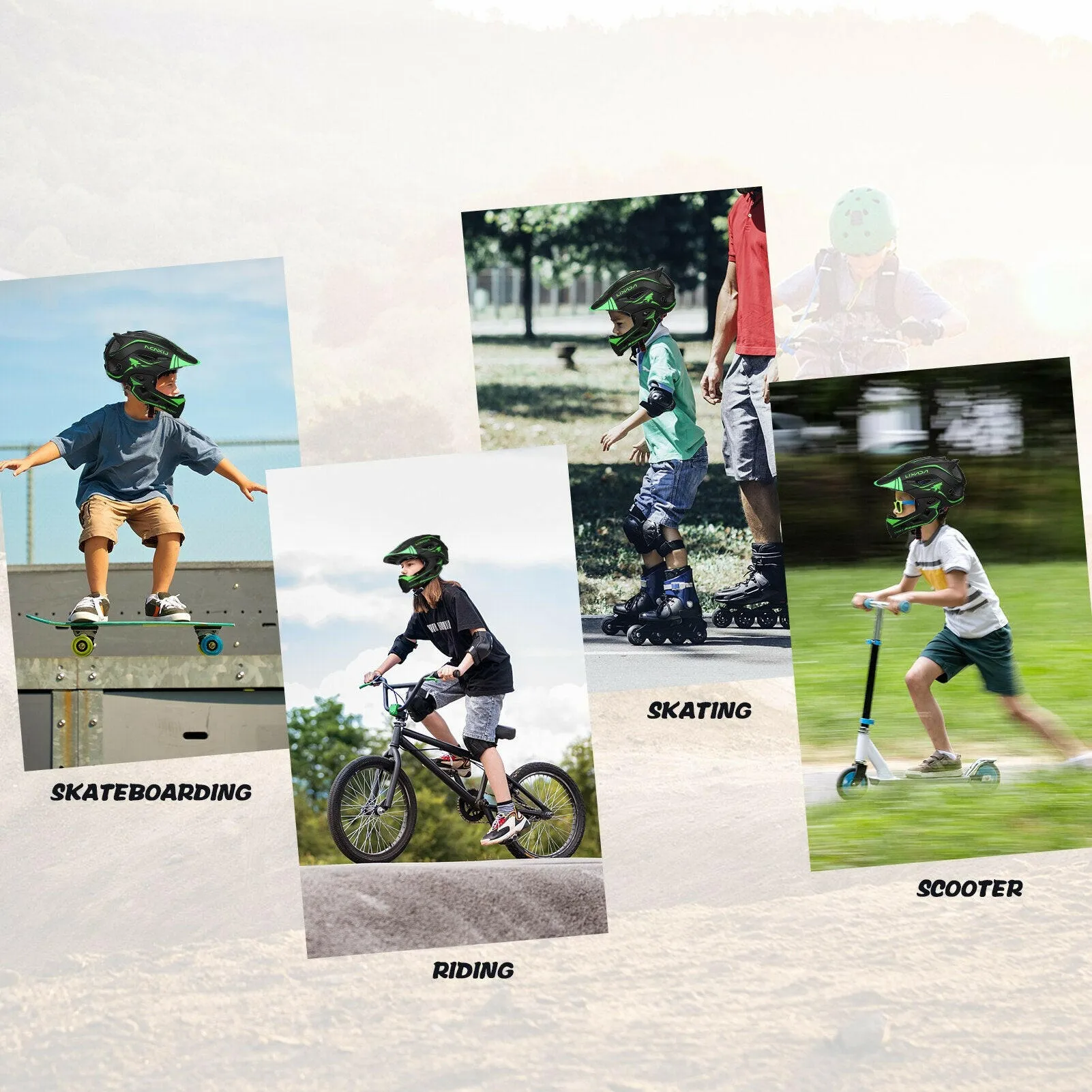 Lixada Kids Full Face Helmet Detachable Children Sports Safety Bike Helmet Protective Gear for Cycling Skateboarding Roller Skat