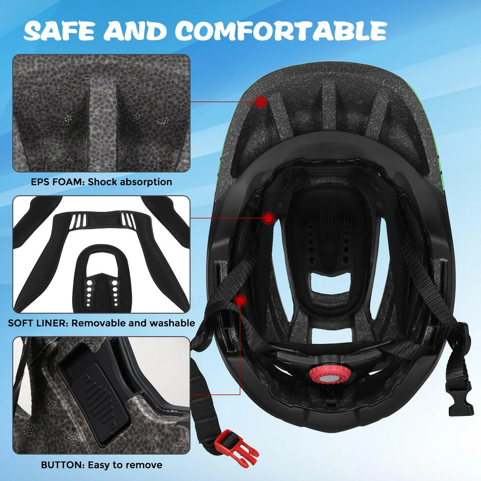 Lixada Kids Full Face Helmet Detachable Children Sports Safety Bike Helmet Protective Gear for Cycling Skateboarding Roller Skat