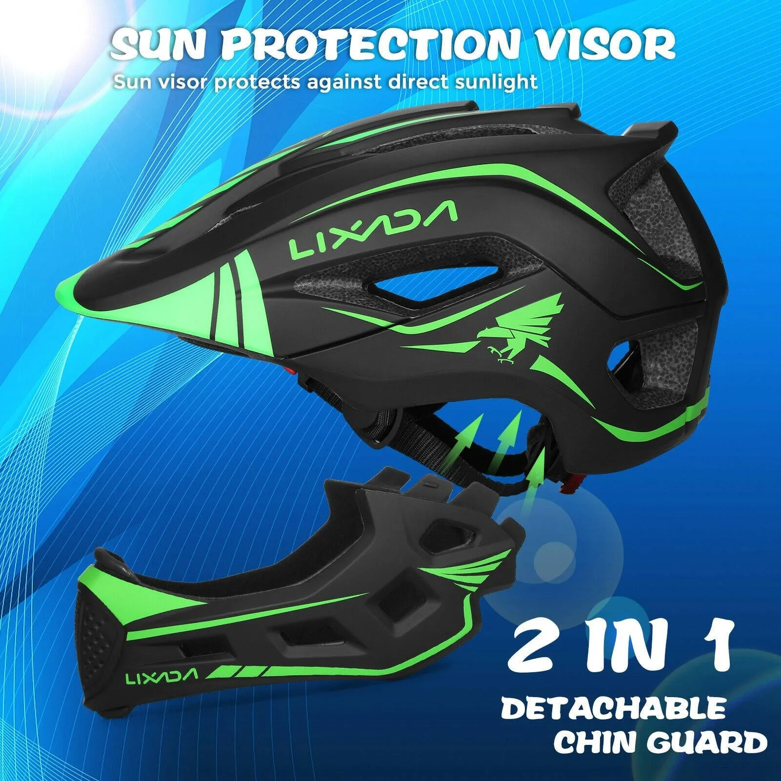 Lixada Kids Full Face Helmet Detachable Children Sports Safety Bike Helmet Protective Gear for Cycling Skateboarding Roller Skat