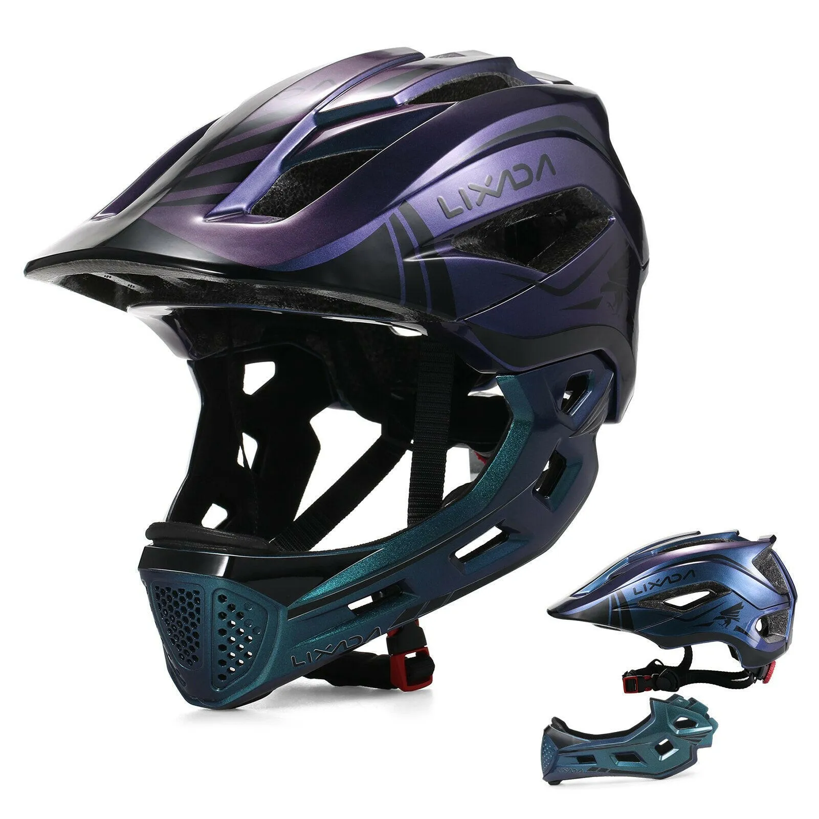 Lixada Kids Full Face Helmet Detachable Children Sports Safety Bike Helmet Protective Gear for Cycling Skateboarding Roller Skat