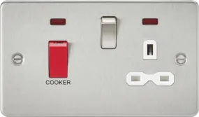 ML Flat Plate 45A DP Switch and 13A Switched Socket with Neon - Brushed Chrome with White Insert