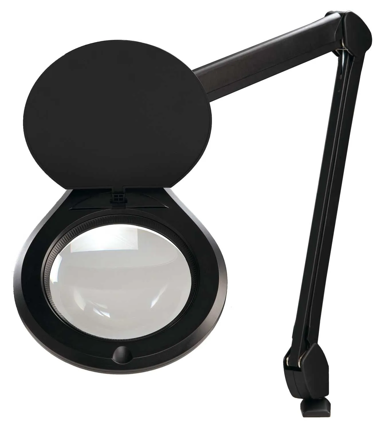 OC White ALRO6-45-5D-B Accu-Lite&trade; LED Magnifier with 6" Round, 5 Diopter Lens & Edge Clamp, Black