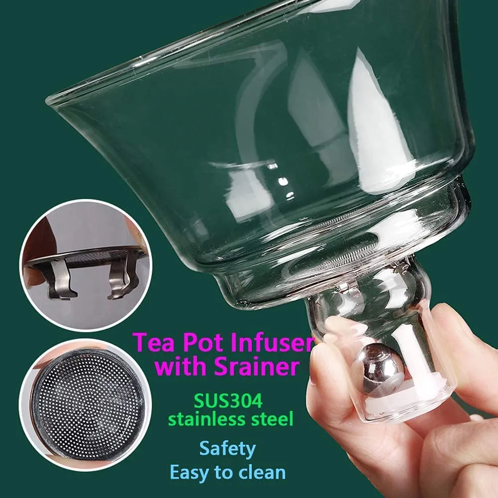 RORA Glass Teapot Set Semi Automatic Drip Rotating with Infuser Lazy Kungfu Tea pot Set (wooden)
