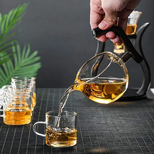RORA Glass Teapot Set Semi Automatic Drip Rotating with Infuser Lazy Kungfu Tea pot Set (wooden)