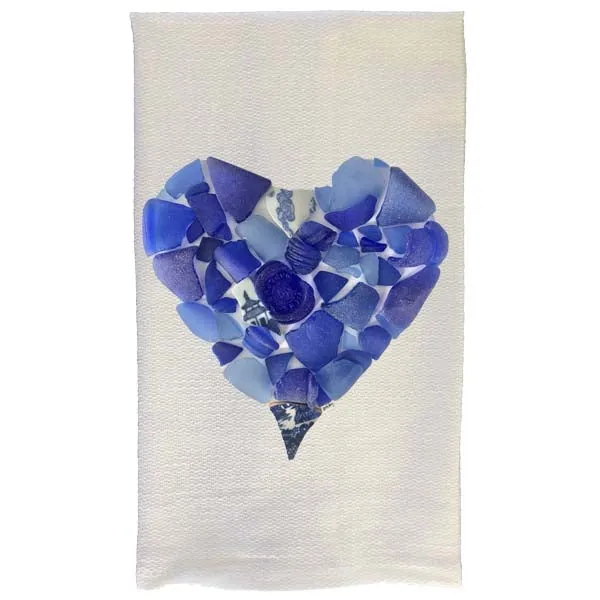 Sea Glass Heart Kitchen Towel-Cobalt